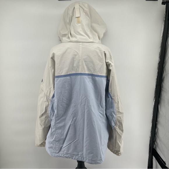 Columbia Women’s Hooded Lightweight Packable Raincoat in Cream and Blue Size XL - Picture 7 of 12